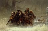 Adolf Schreyer Persued by Wolves painting